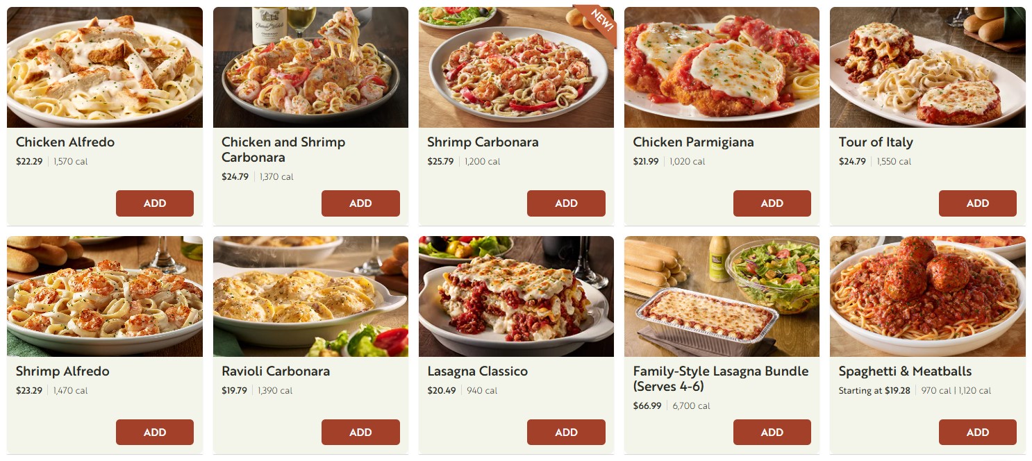 Olive Garden Classic entrees