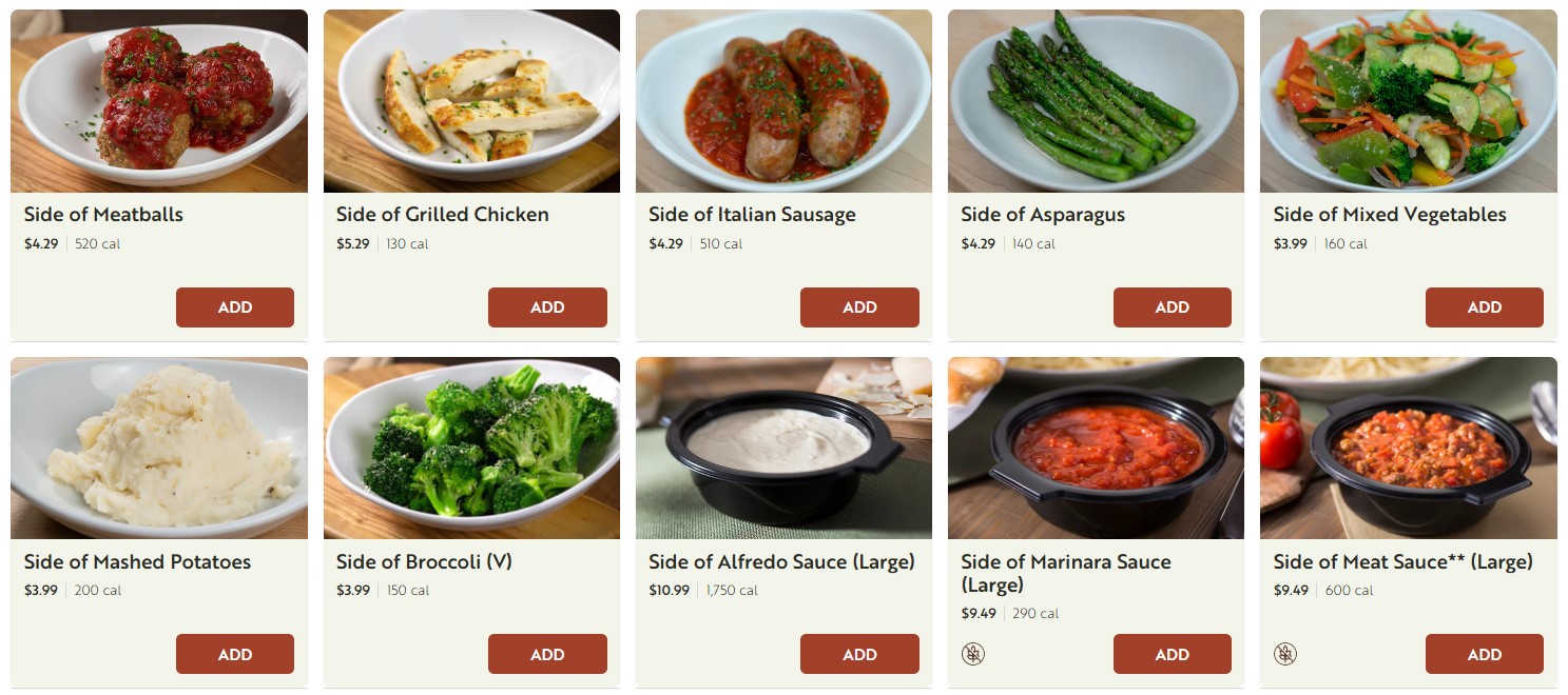 Olive Garden Sides & Sauces Menu