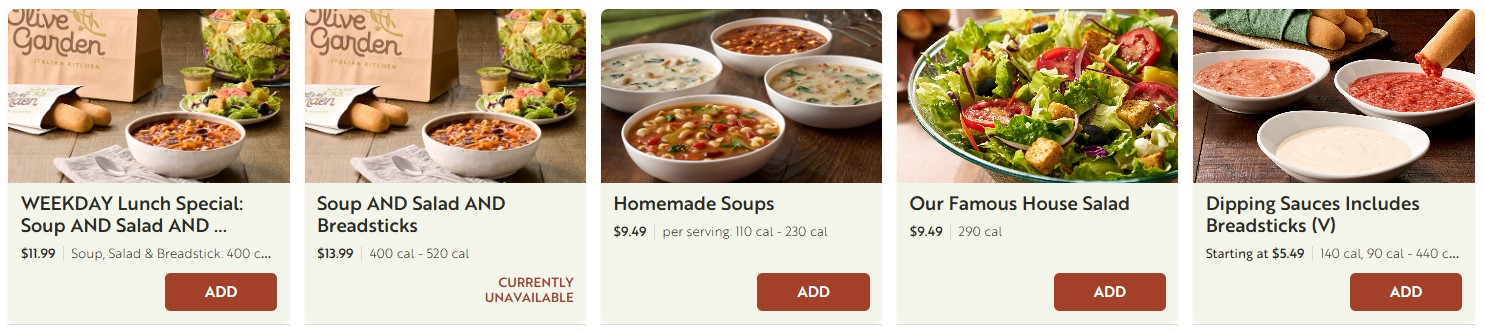 Olive Garden Soups, Salad & Breadsticks