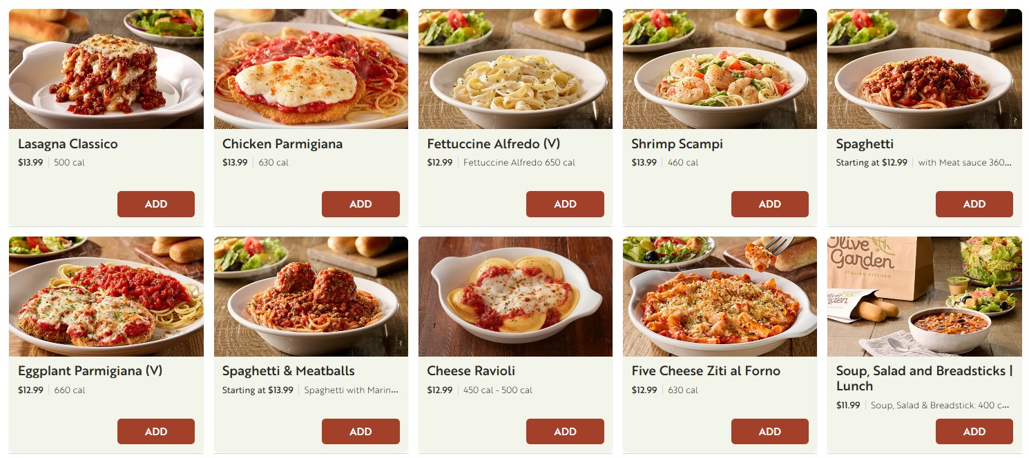 Olive garden Lunch menu